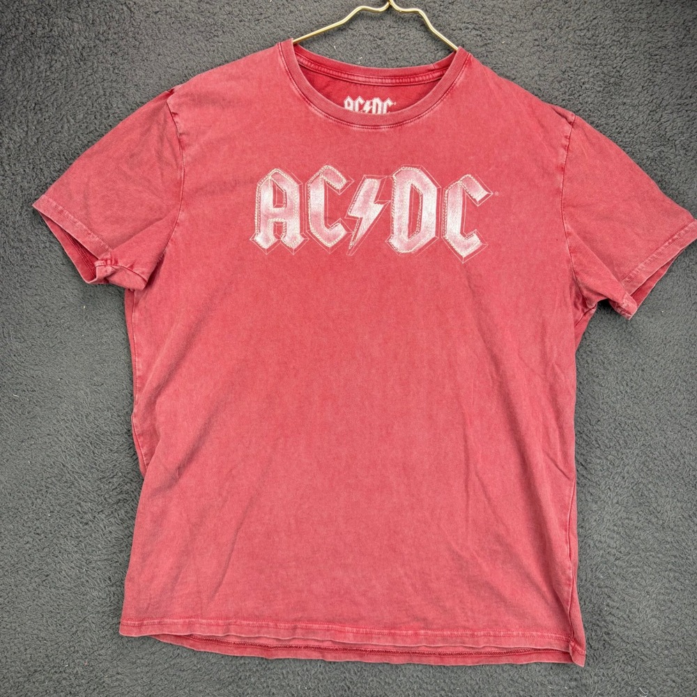 Lucky Brand AC/DC Graphic T-Shirt Mens XL Red Acid Wash Short Sleeve Band Tee